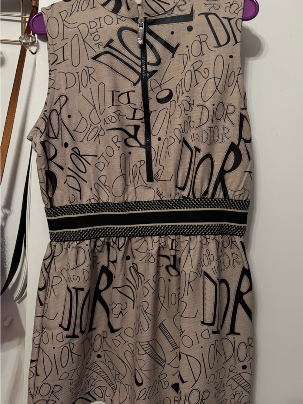 Dior Beige Dress with Black Logo Print and Waistband - Picture 2 of 3